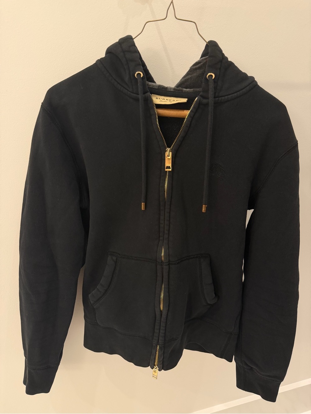 Burberry Kids Black Hooded Zip Sweatshirt with Gold Hardware